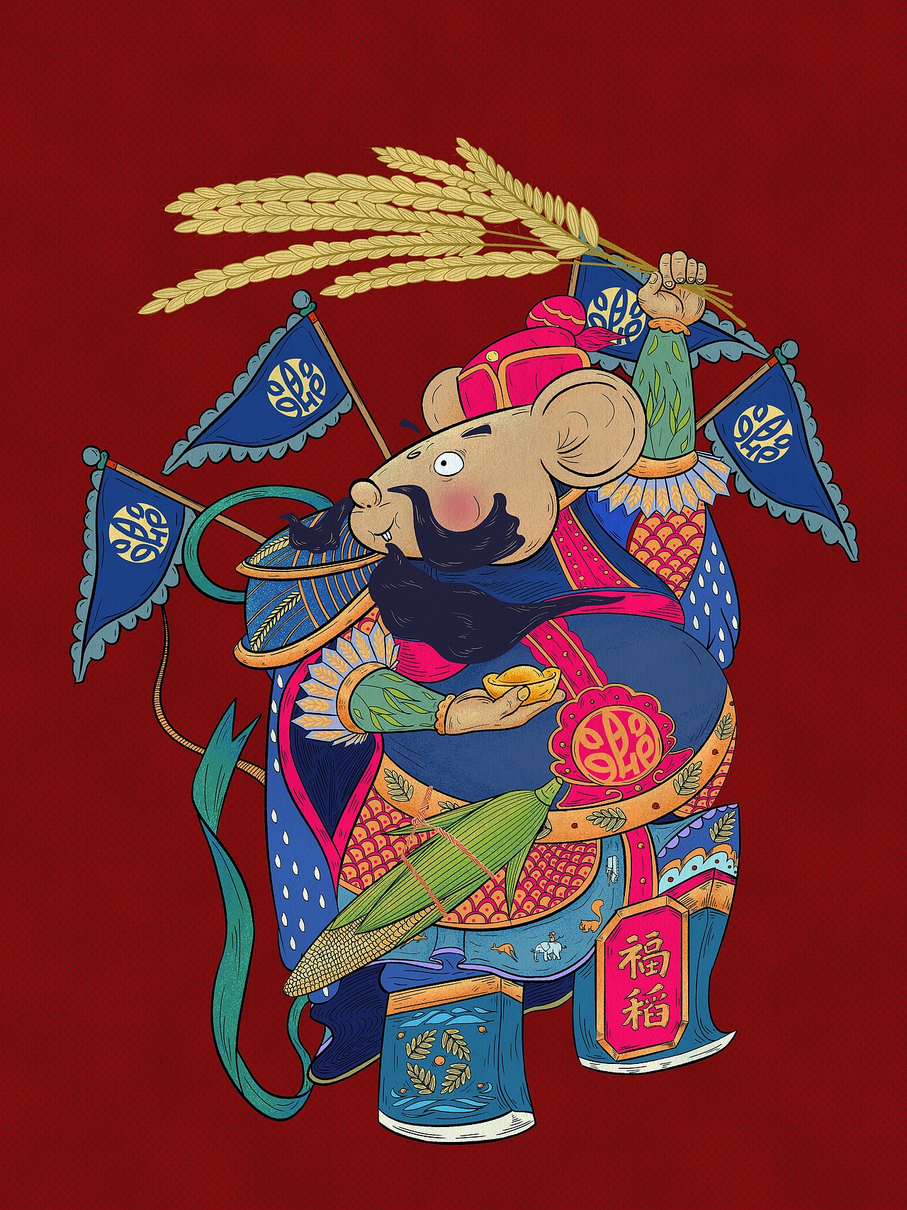 2020鼠年春联年画|插画|商业插画|汤一白_原创作品-站酷zcool