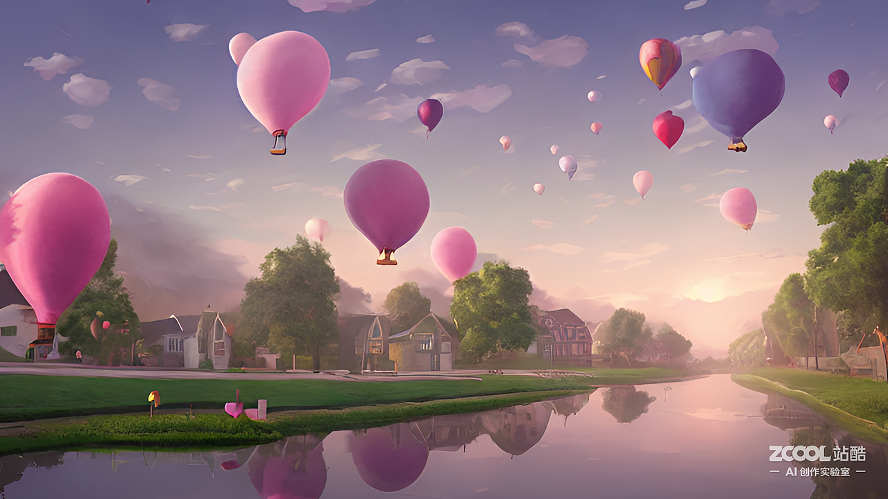 #AI創(chuàng)作實驗室#飄著的氣球（圖ZMzIyOTc1MTcy） - AI作品 - 站酷設(shè)計師不吃小苦瓜原創(chuàng)素材 - 站酷ZCOOL