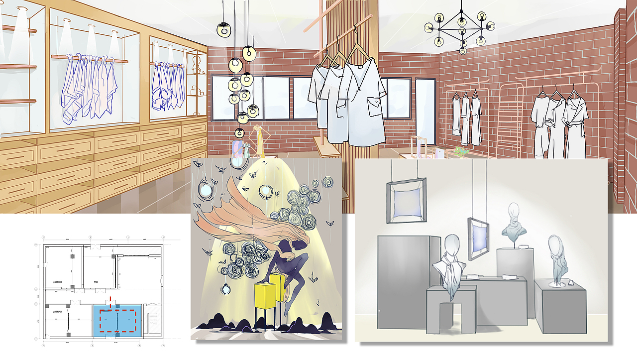 纯手绘的空间设计,耗时很长,客户最终没有用,术业有专攻吧,但也是一次锻炼!