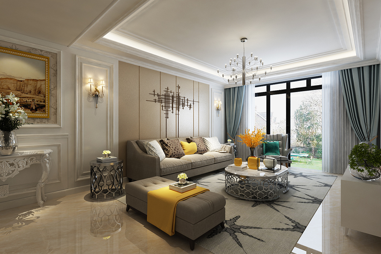 济宁绿地国际城二期洋房装修效果图一楼下沉式效果图
