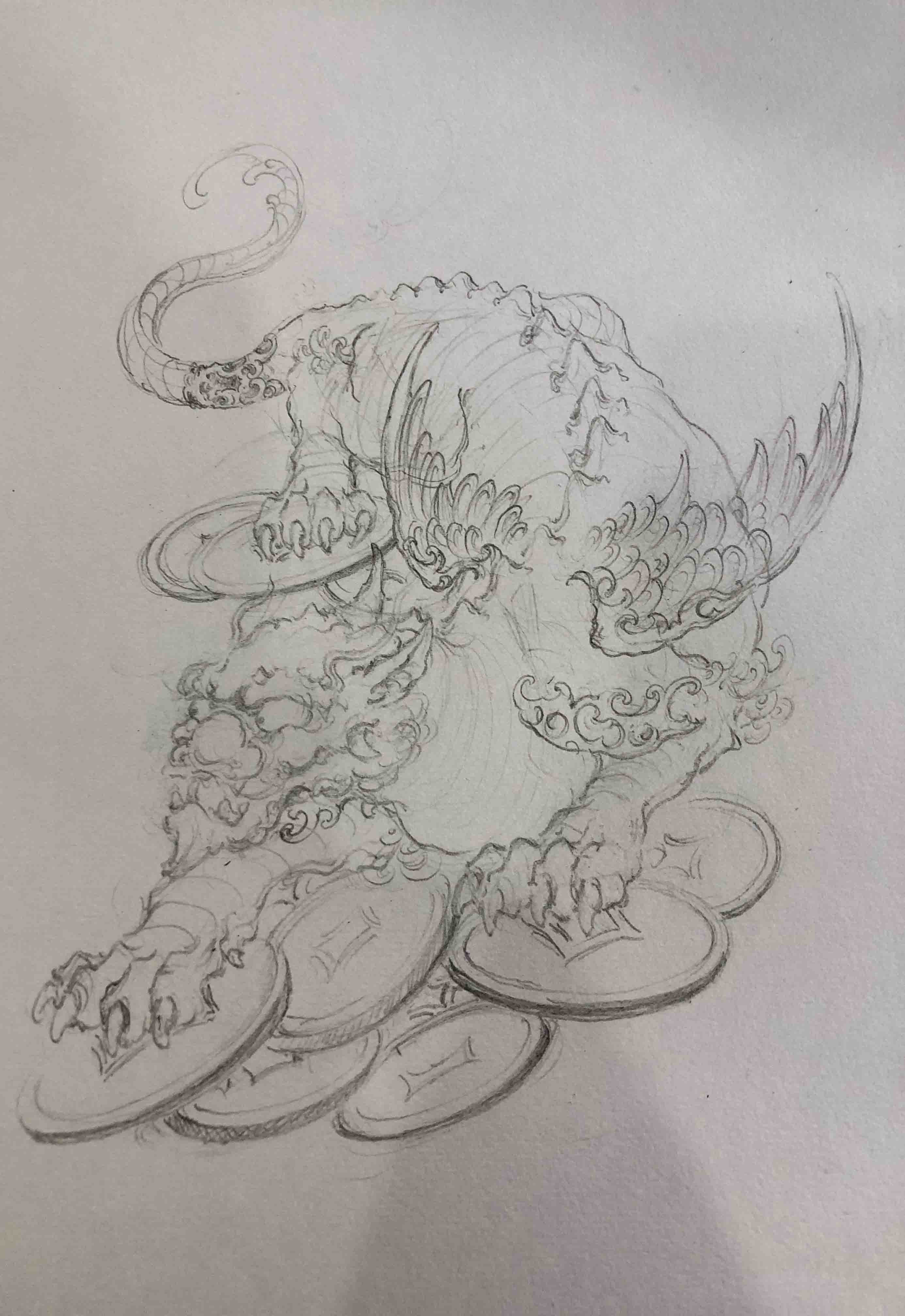 貔貅素描设计稿——由龙作品