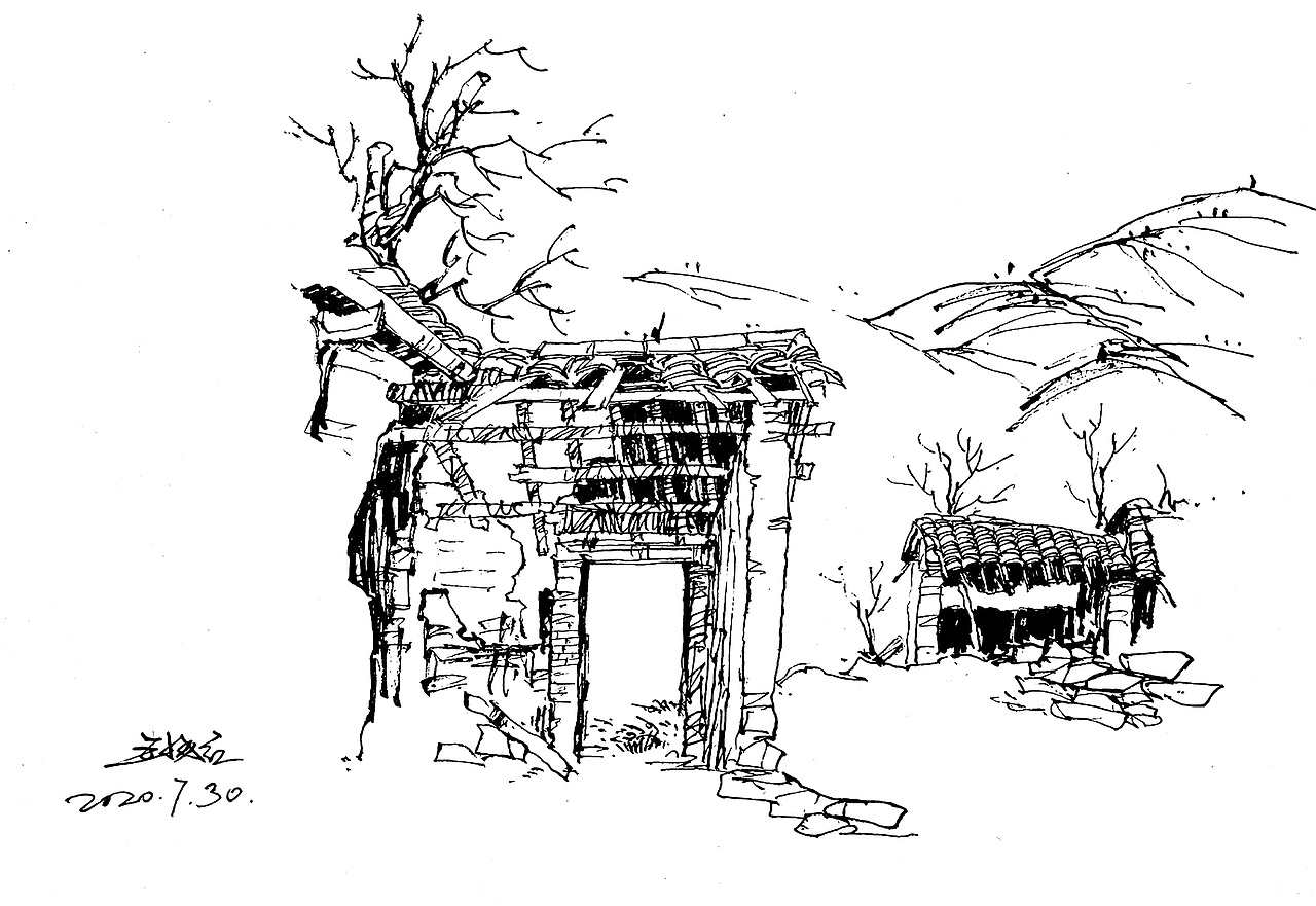 举报4分享童年故事手绘409延杨红钢笔画作品moto王窑洞绘画】117延杨