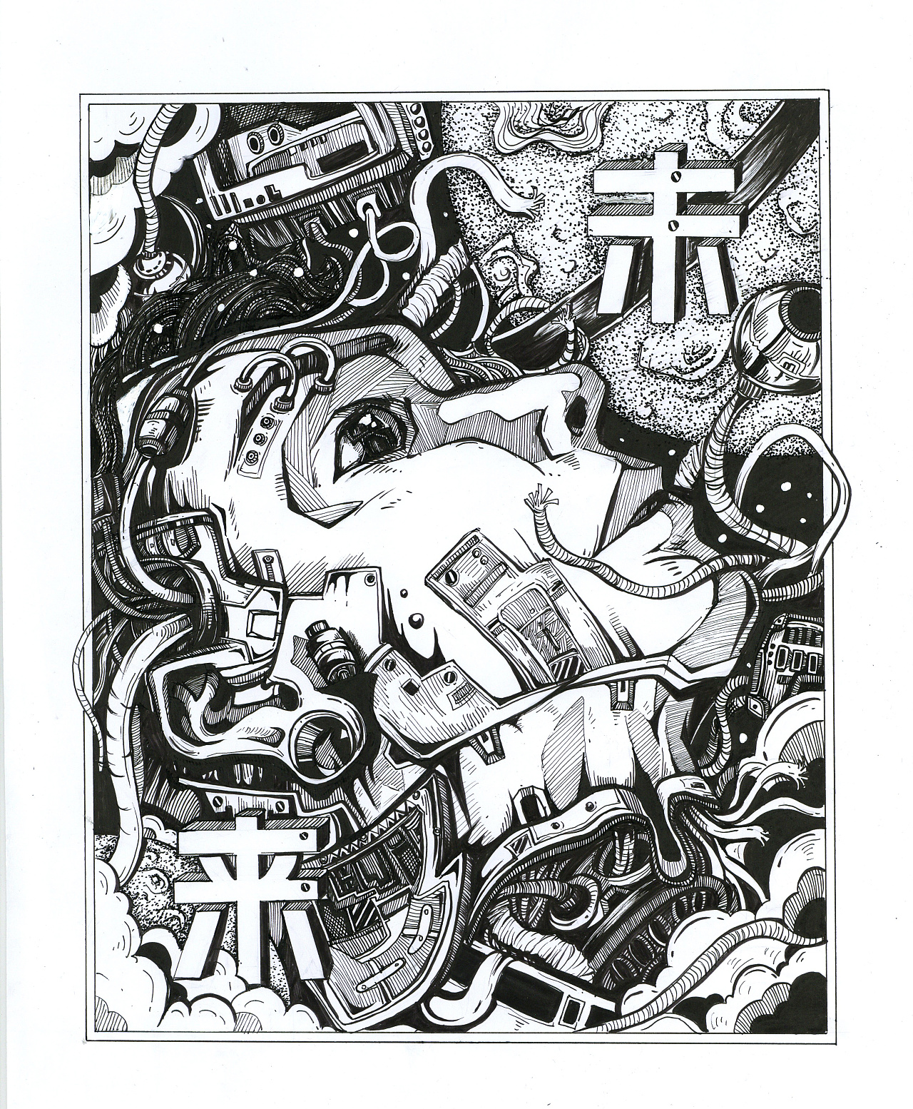 黑白海报——未来科幻题材|插画|创作习作|绘风暴 - 临摹作品 - 站酷