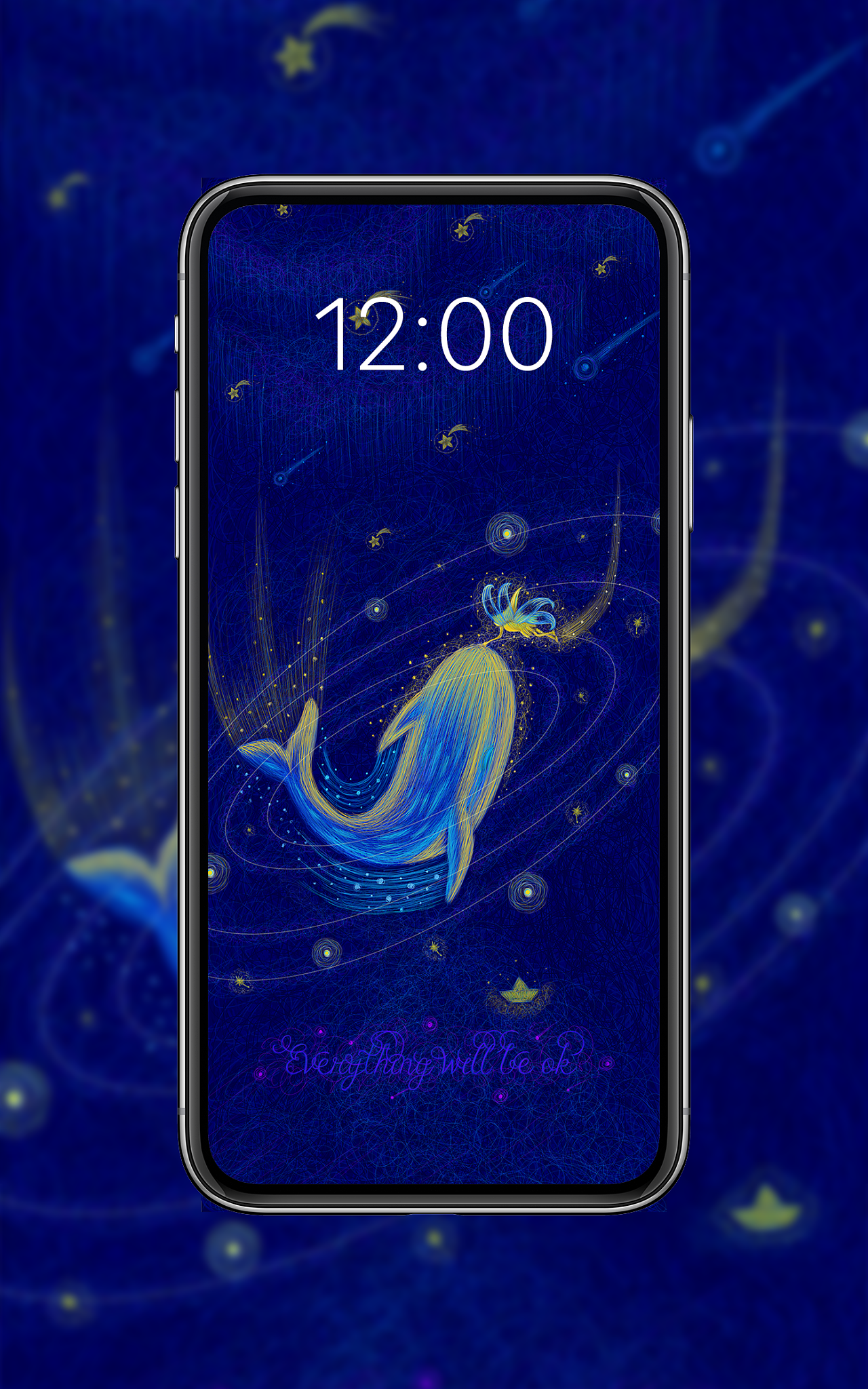 商业插画#线圈插画 海豚 精灵 星空 手机壁纸展示