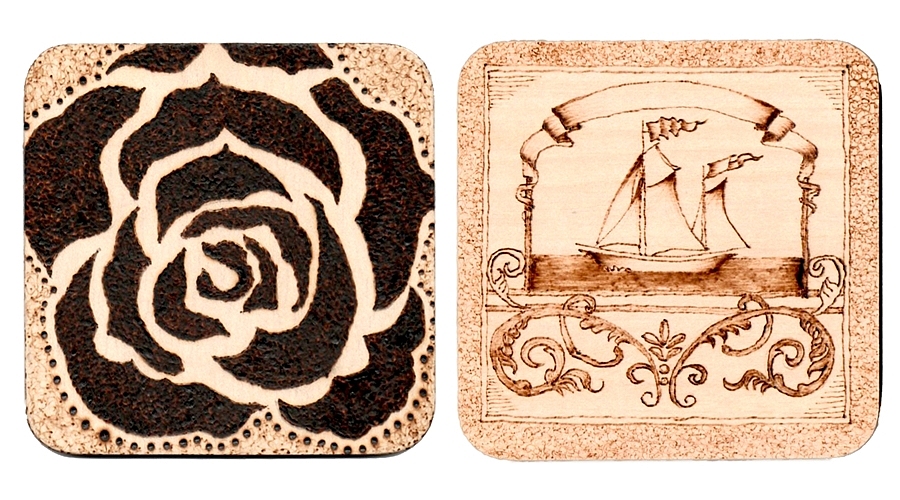 茶杯垫-玫瑰、帆船花紋