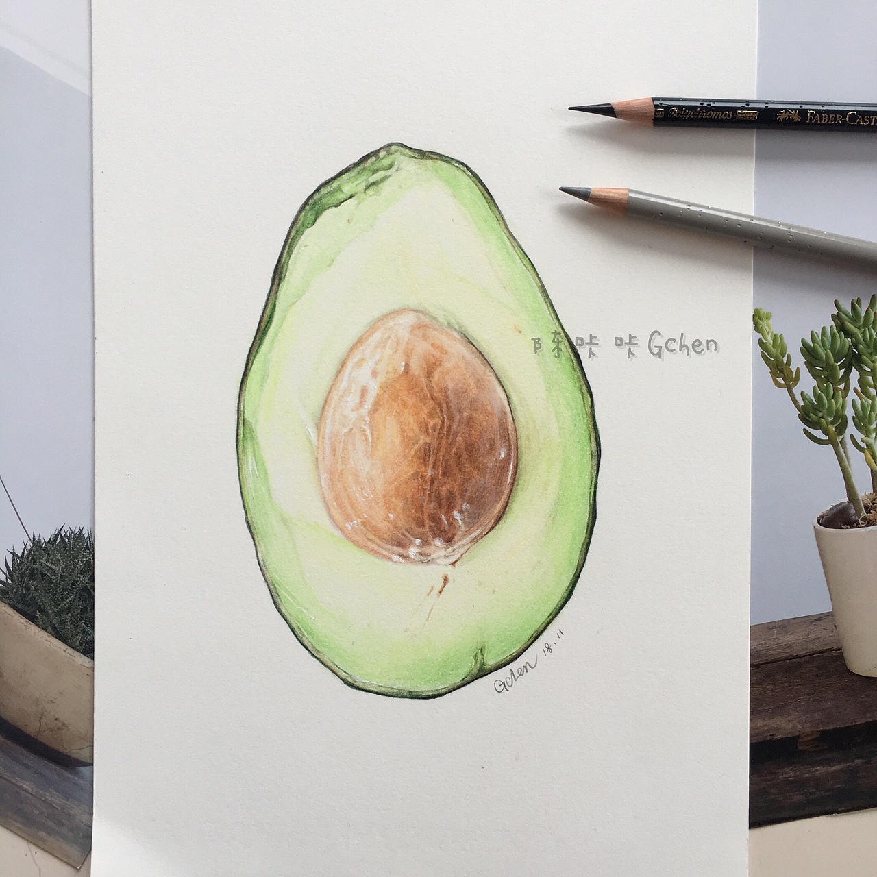 手绘牛油果|纯艺术|绘画|咔咔画画la_原创作品-站酷zcool