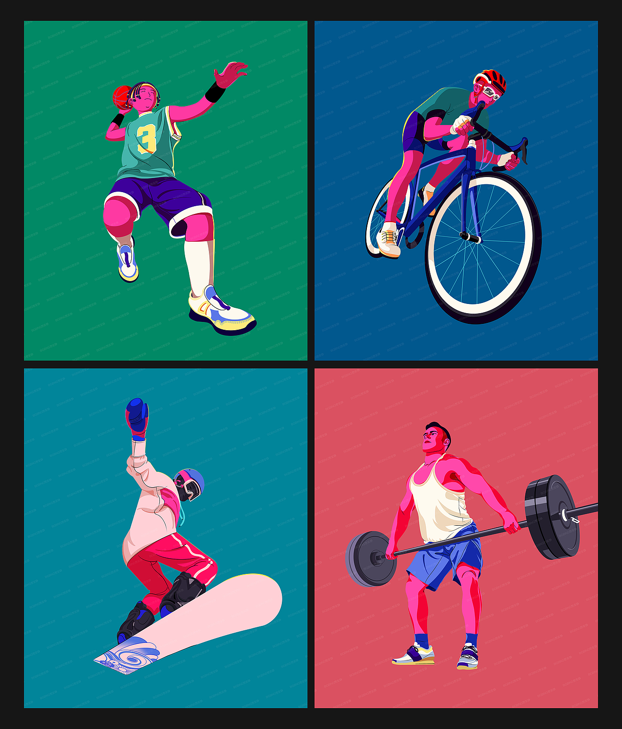 扁平插画-运动系列（图ZMjkyMjc1NTY0） - 商业插画 - 站酷设计师JIBing911108原创素材 - 站酷ZCOOL