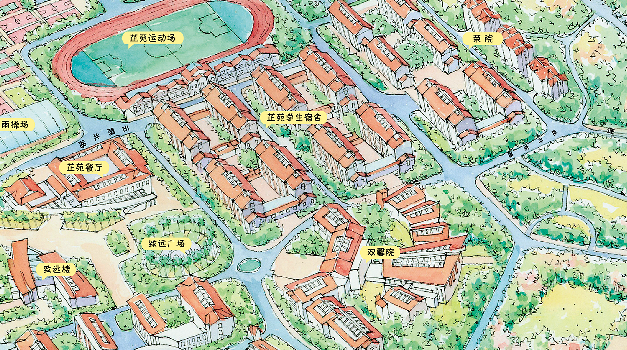 鹿瑶文创水彩云南民族大学校园手绘地图
