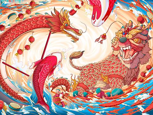 春節(jié)-瑞獸迎新年（個人主頁-ZNDk2Njk2NjA=） - 商業(yè)插畫 - 站酷設(shè)計師空空心菜原創(chuàng)素材 - 站酷ZCOOL