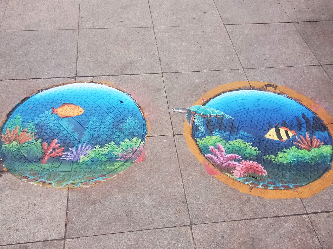 油画井盖3d井盖画