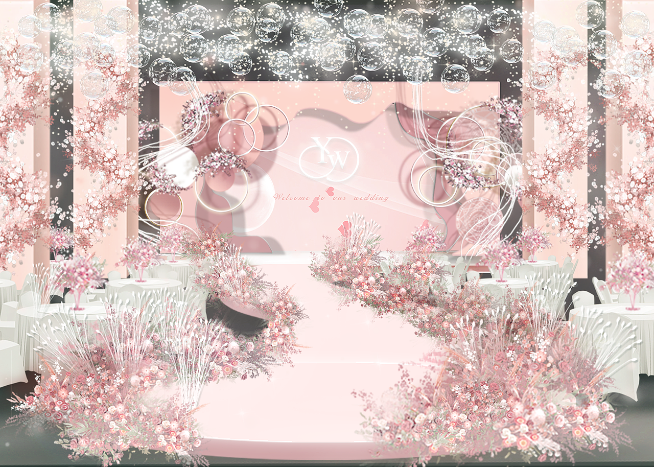 婚礼效果图｜清甜粉色系婚礼（图ZMjI3NzgzNzA4） - 舞台美术 - 站酷设计师LittleRice原创素材 - 站酷ZCOOL