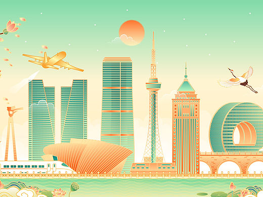 中国吉林长春城市建筑群矢量插画