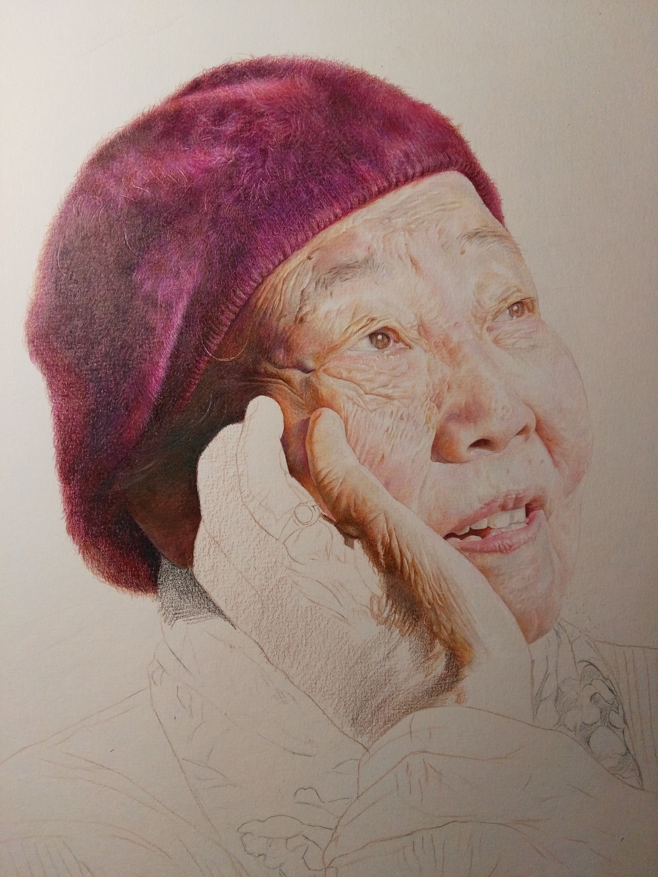 写实彩铅作品《奶奶》