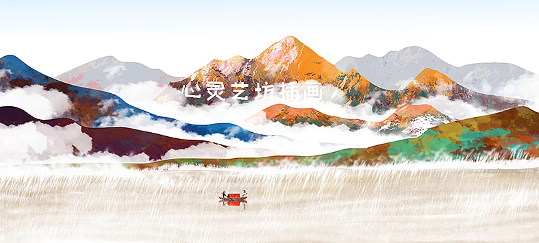 手绘中国风意境水墨山水  淡雅水墨山水背景画