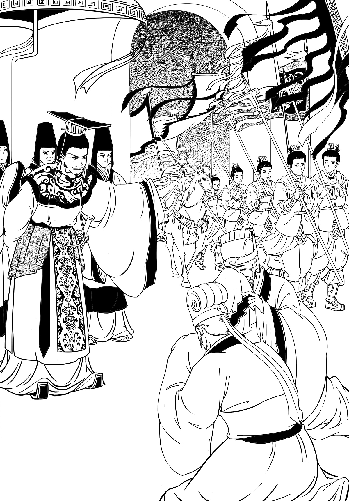 古代历史故事日漫风格线稿墨稿|插画|儿童插画|汉图文化公司_原创作品