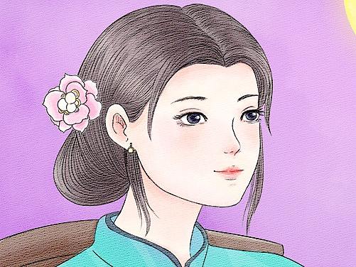 旧作重画，仿水彩旗袍美女插画。