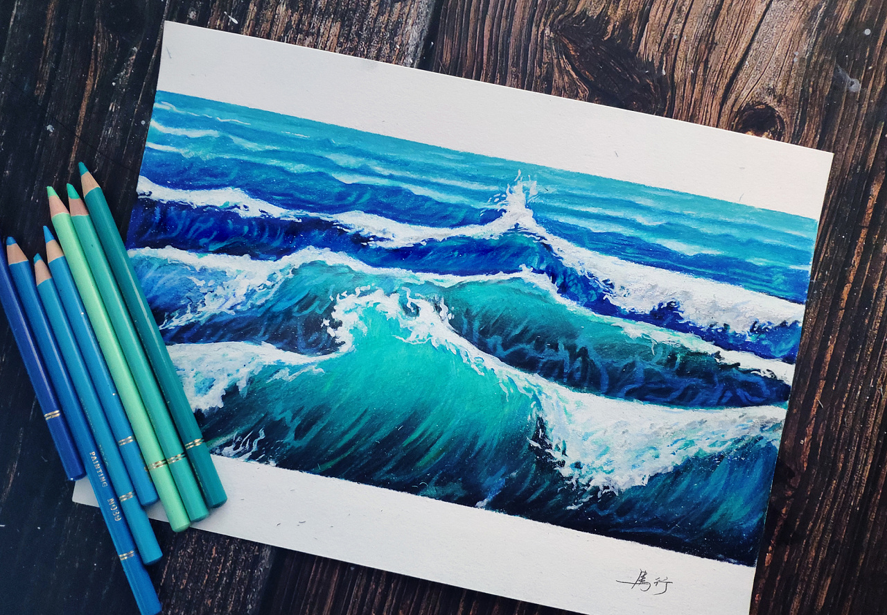 彩铅画风景海洋梦幻图片