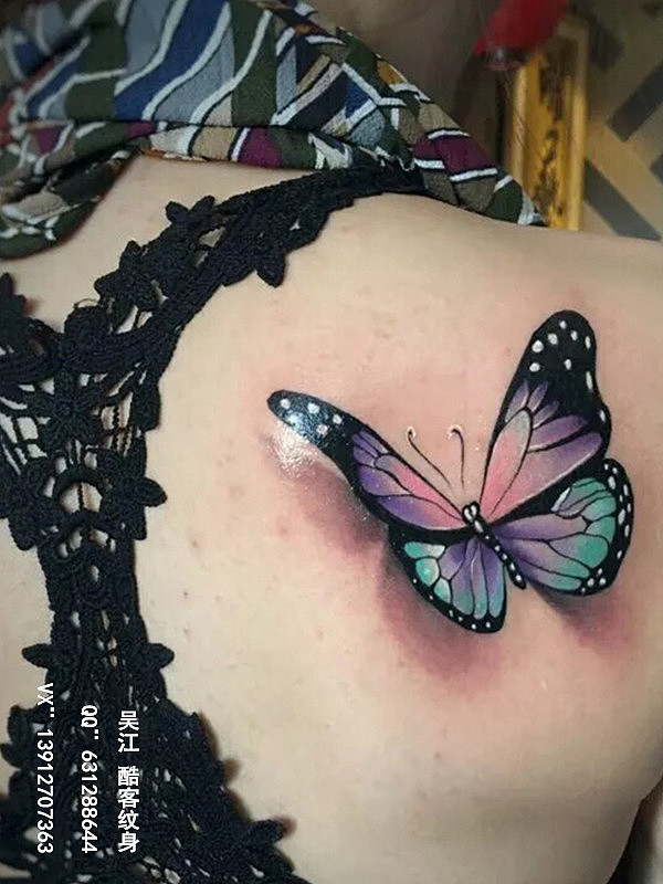 女生胸口彼岸花纹身#彩色蝴蝶纹身图案#吴江纹身名店