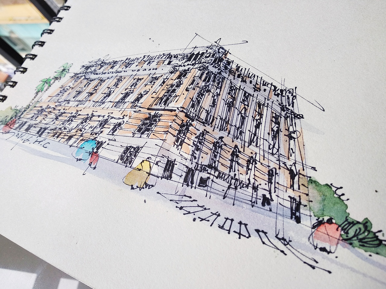 钢笔淡彩建筑风景速写