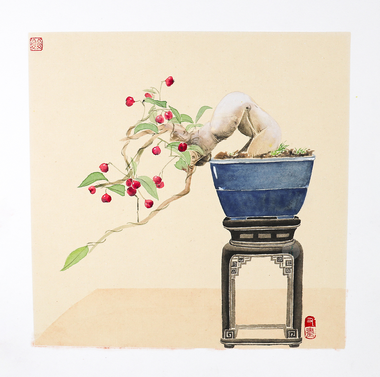 国画——蓝色盆栽绘画步骤分享（图ZMjQ4ODgxNjQ4） - 绘画 - 站酷设计师又画原创素材 - 站酷ZCOOL