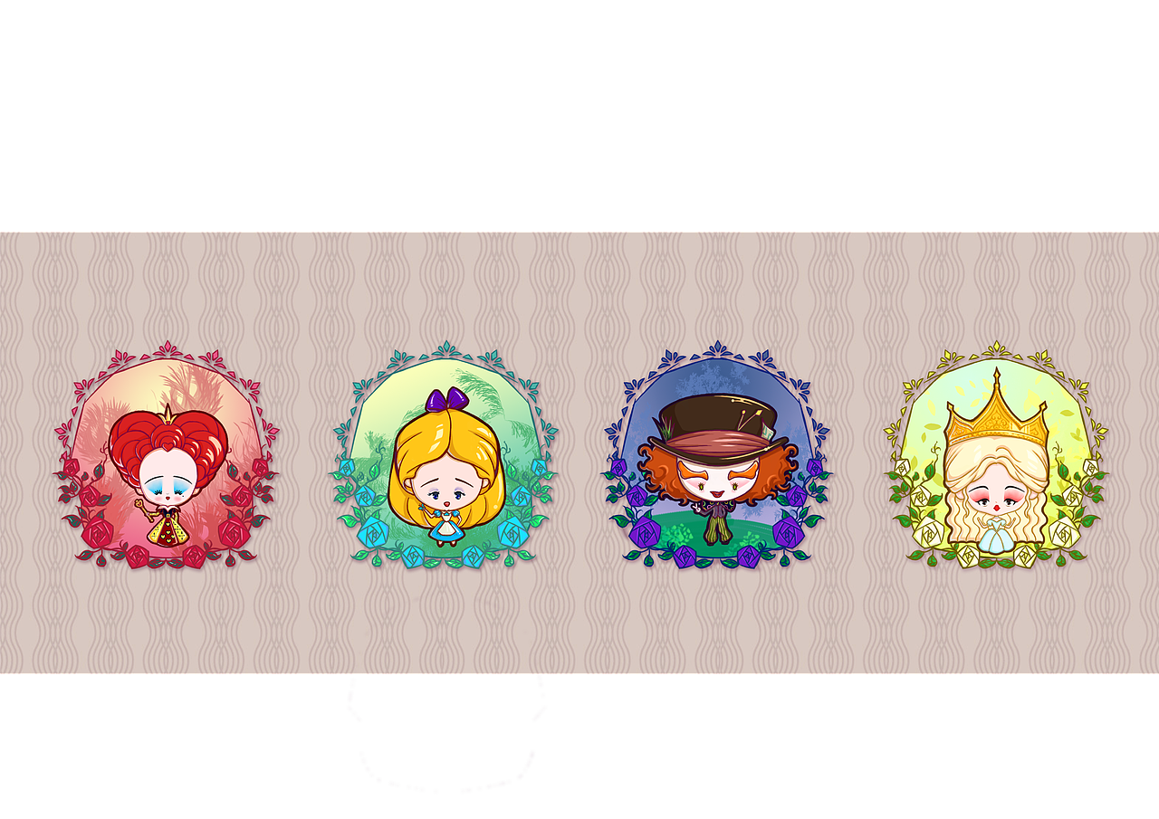 萌萌哒,q版人物 --红皇后,疯帽子,爱丽丝,白皇后深圳|设计爱好者二羊