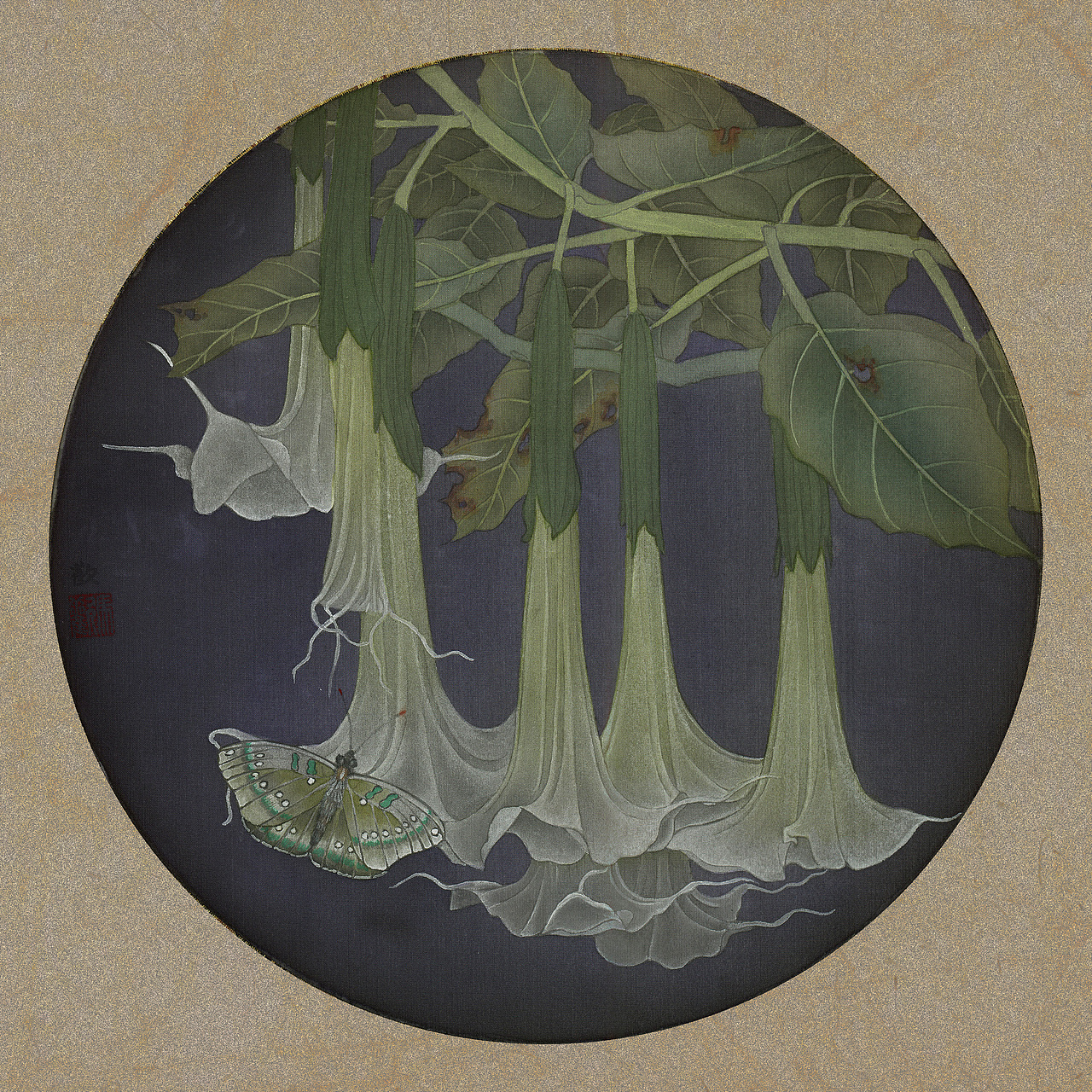 工笔国画扇子《曼陀罗》