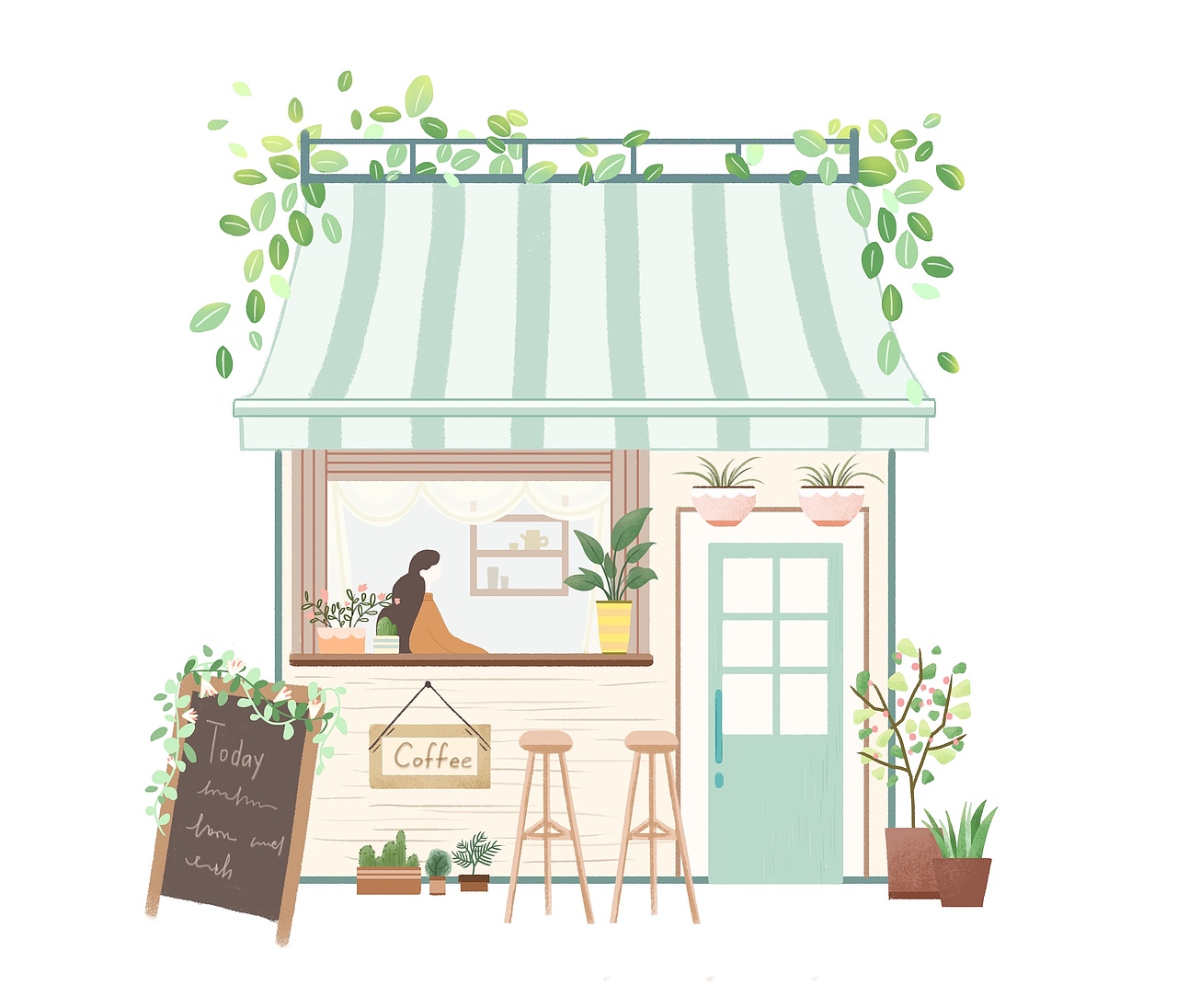 小清新咖啡店|插画|商业插画|moonquaker_原创作品-站酷zcool