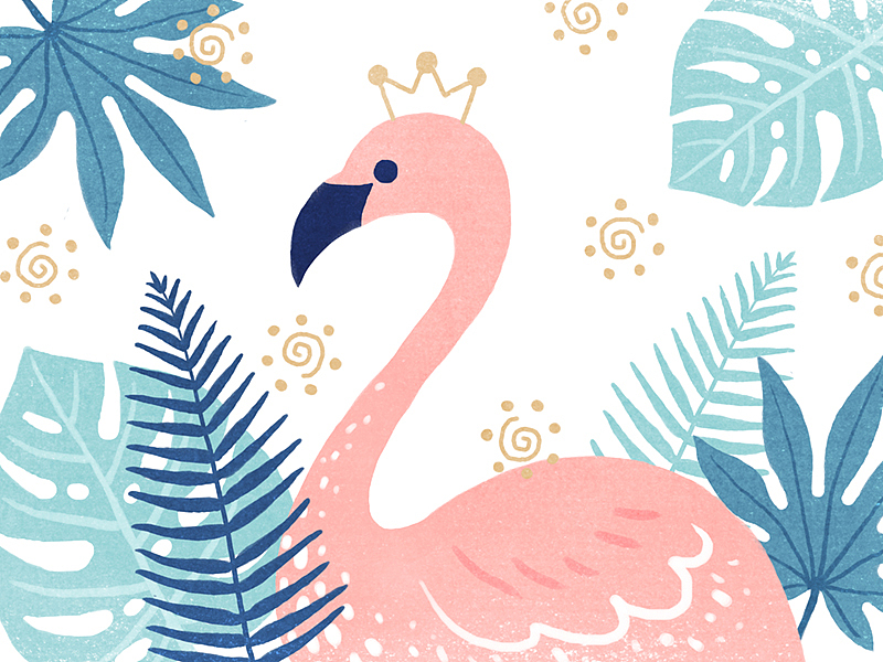 原创作品插画艺术插画火烈鸟画绘画清新圣诞节插画711配色ya7iii怡然