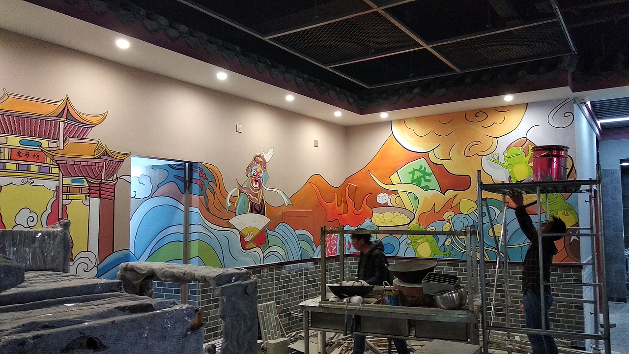 昆明三只蛙火锅墙体彩绘墙画☆昆明锦泰广告有限公司☆（图ZMTUxODc1OTE2） - 艺术插画 - 站酷设计师云南锦泰彩绘原创素材 - 站酷ZCOOL