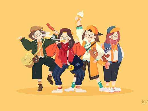 扁平人物插画手绘 