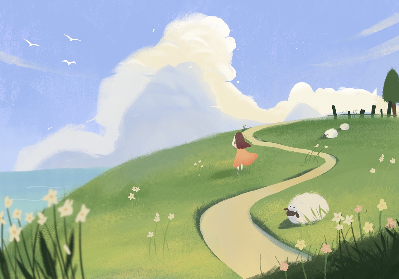 山坡上的小女孩|插画|绘本|一把姜丝 - 原创作品 - 站酷 (zcool)