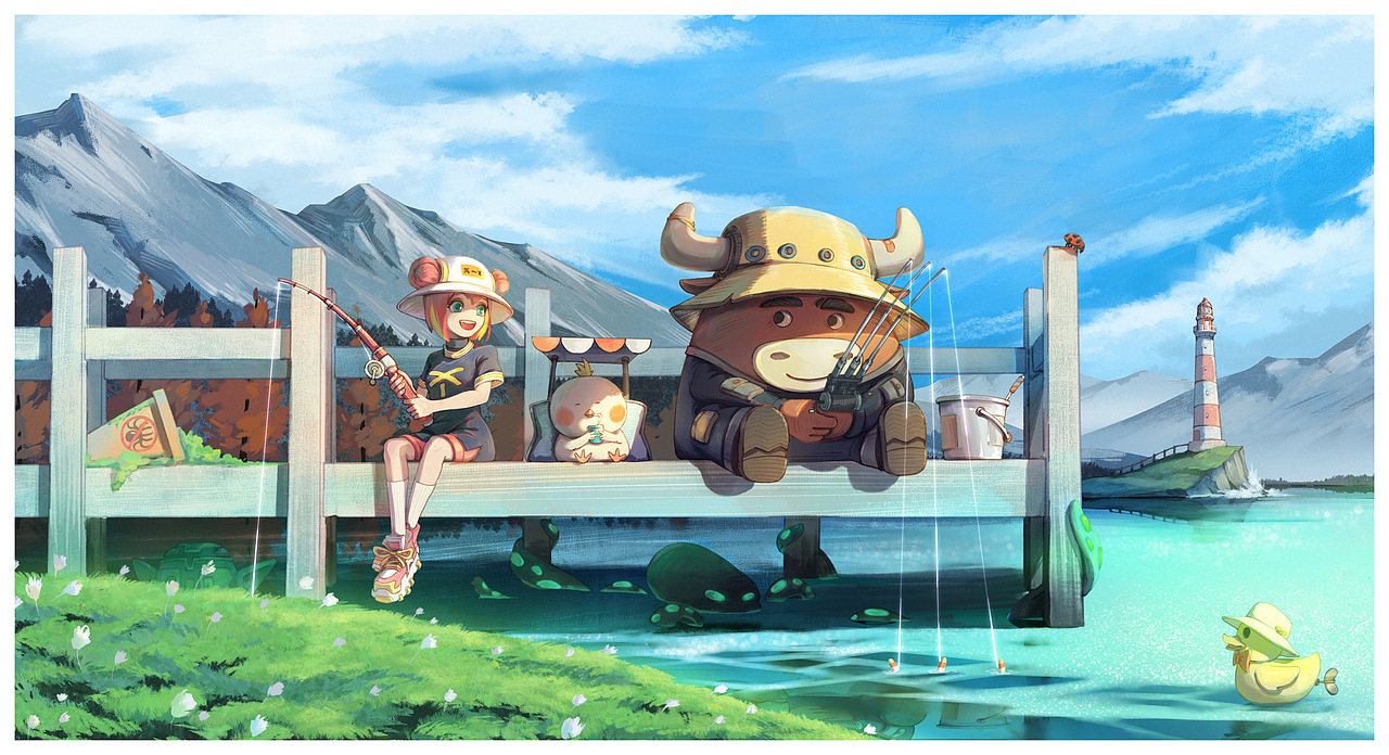 钓鱼多是一件美事！#伊旅之书#（图ZMzA5NDk1MDk2） - 新锐潮流插画 - 站酷设计师然然羊原创素材 - 站酷ZCOOL