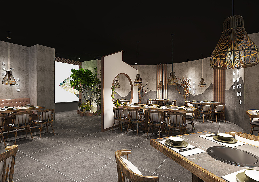 武汉新中式生态火锅店设计|火锅店也能装修得这么清新