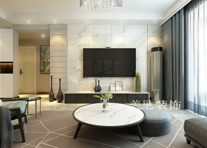 华瑞紫韵城三室两厅样板间装修设计效果图赏析