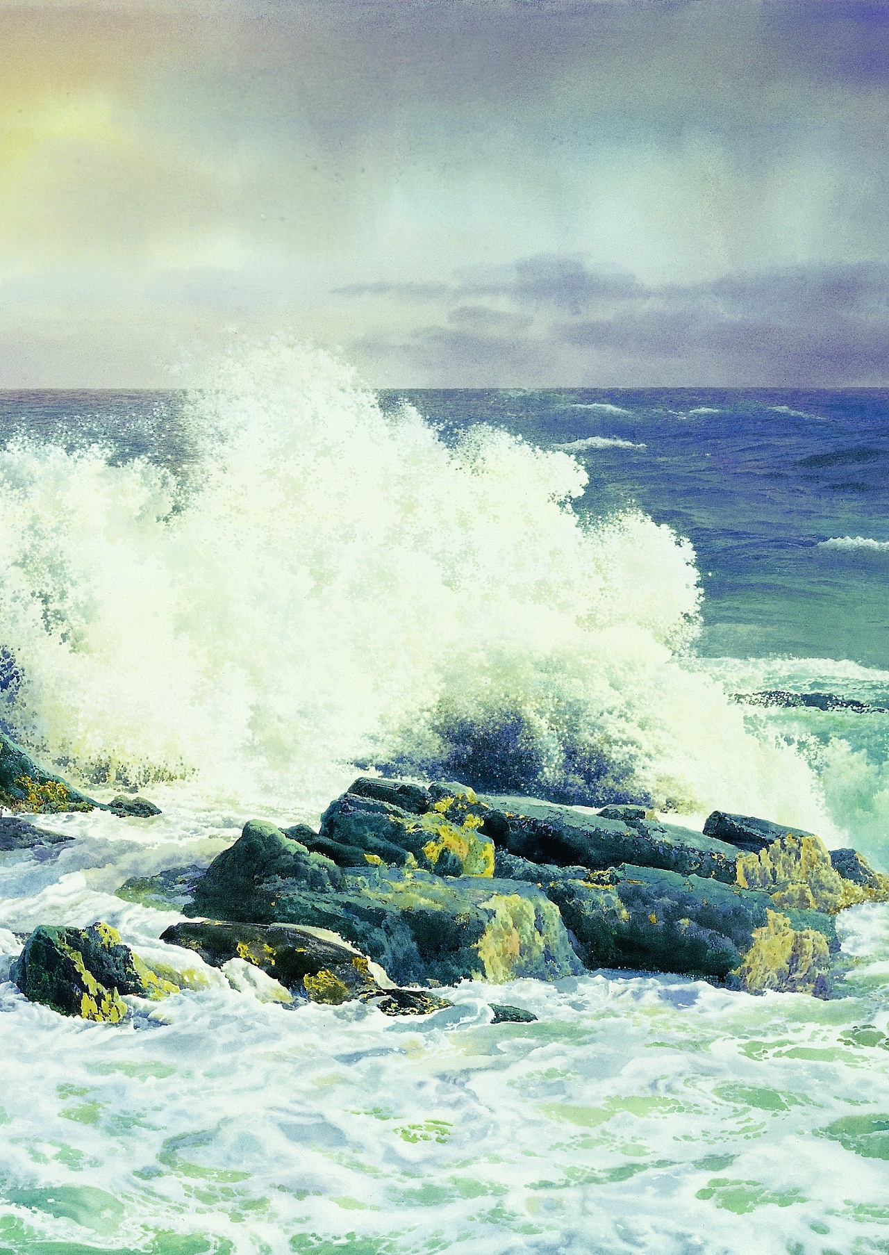 用留白的方法画海浪,比用留白液画的要自然生动.