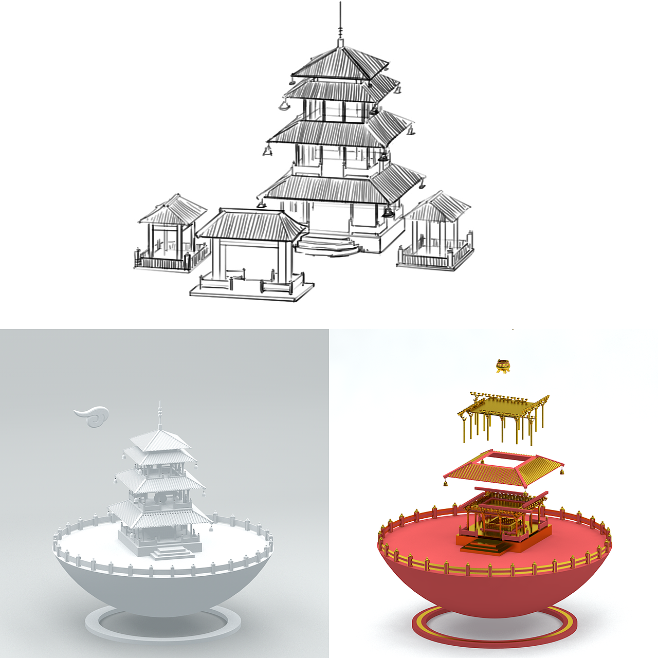 #C4D#中国古代建筑+3D视频H5交互制作(图ZMTI3MzYyODA0) - 建筑/空间 - 站酷设计师跳跳糖创意原创素材 - 站酷ZCOOL