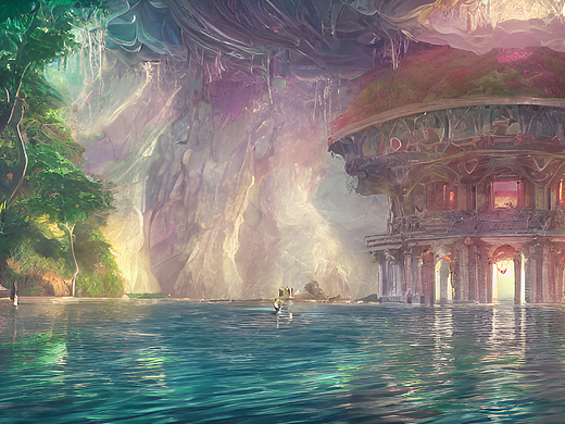 #AI创作实验室#海底，宫殿，大瀑布，亭台，水晶，人