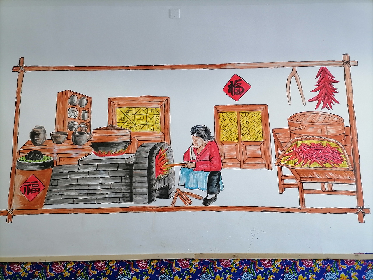 手绘涂鸦农村民俗画