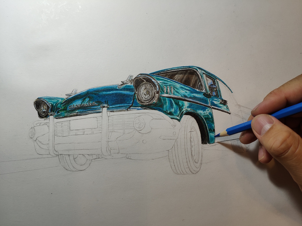 雪佛兰贝莱尔1957（图ZMTI1NjY2OTQ0） - 绘画 - 站酷设计师ST石头FIT原创素材 - 站酷ZCOOL