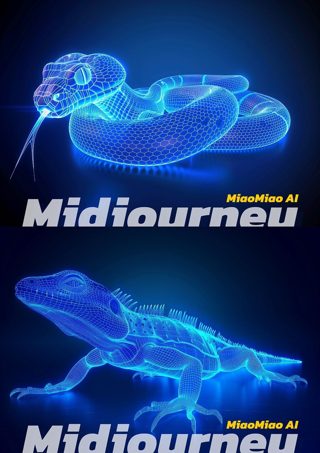 Midjourney生成科技线条生物
