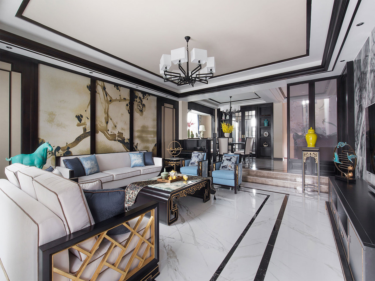 贵阳中铁阅山湖400平新中式别墅装修效果赏析