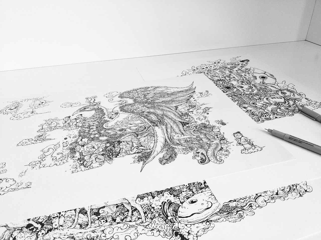 黑白插画凤凰小神仙