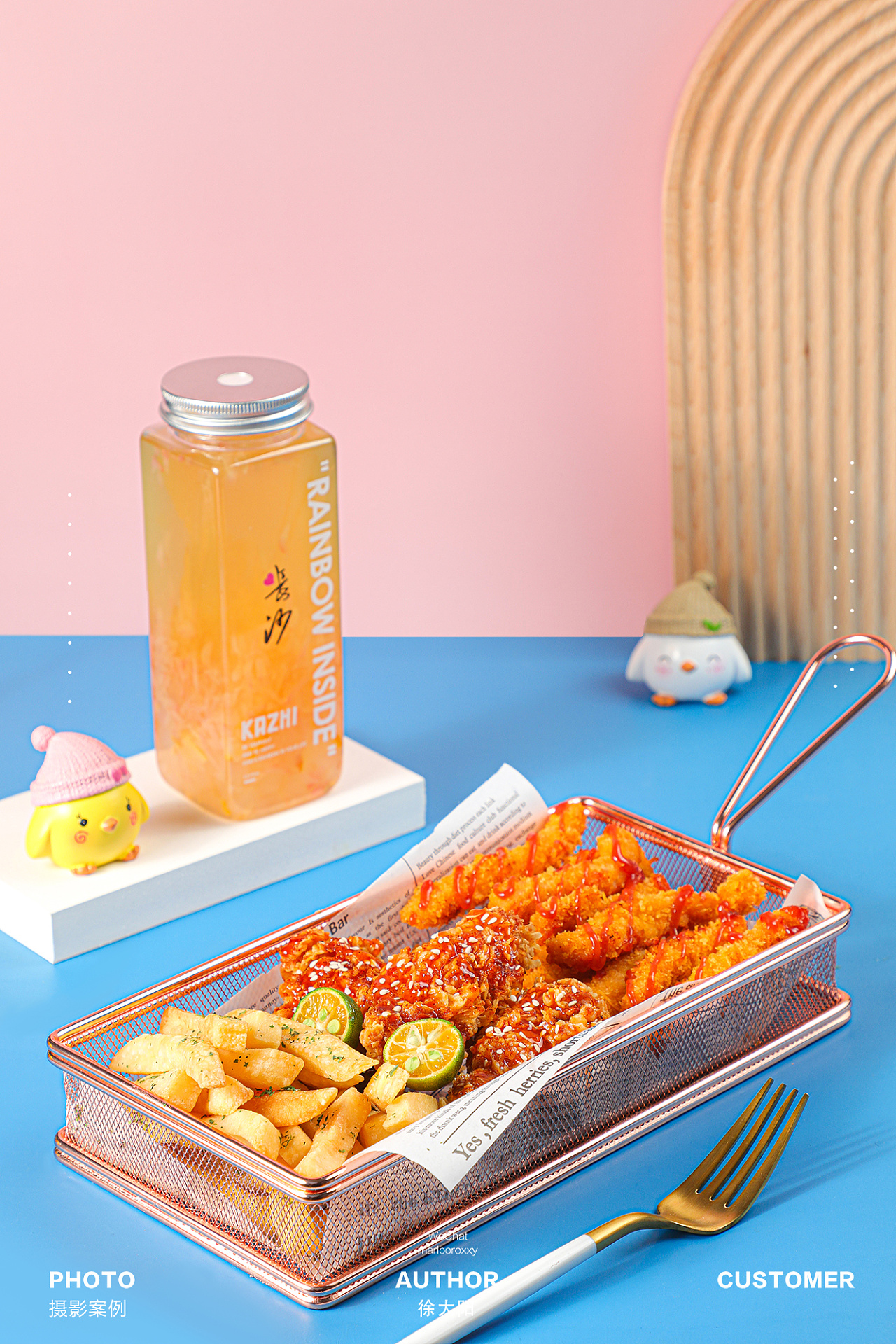 美味可爱的韩式小吃炸鸡饮料