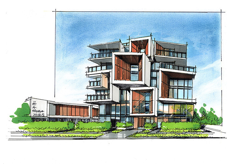 光圈住宅建筑手绘临摹图带马克一行手绘青岛手绘培训