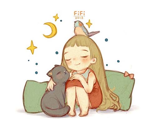 with my cat and bird