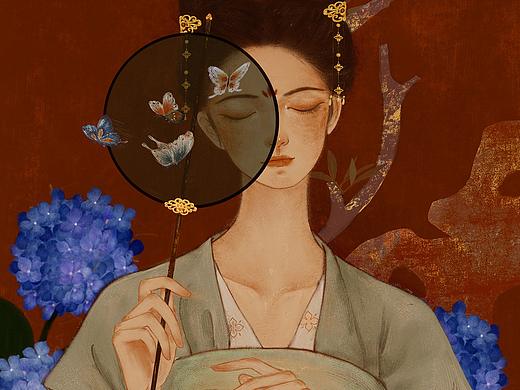 中国风插画-花与美人