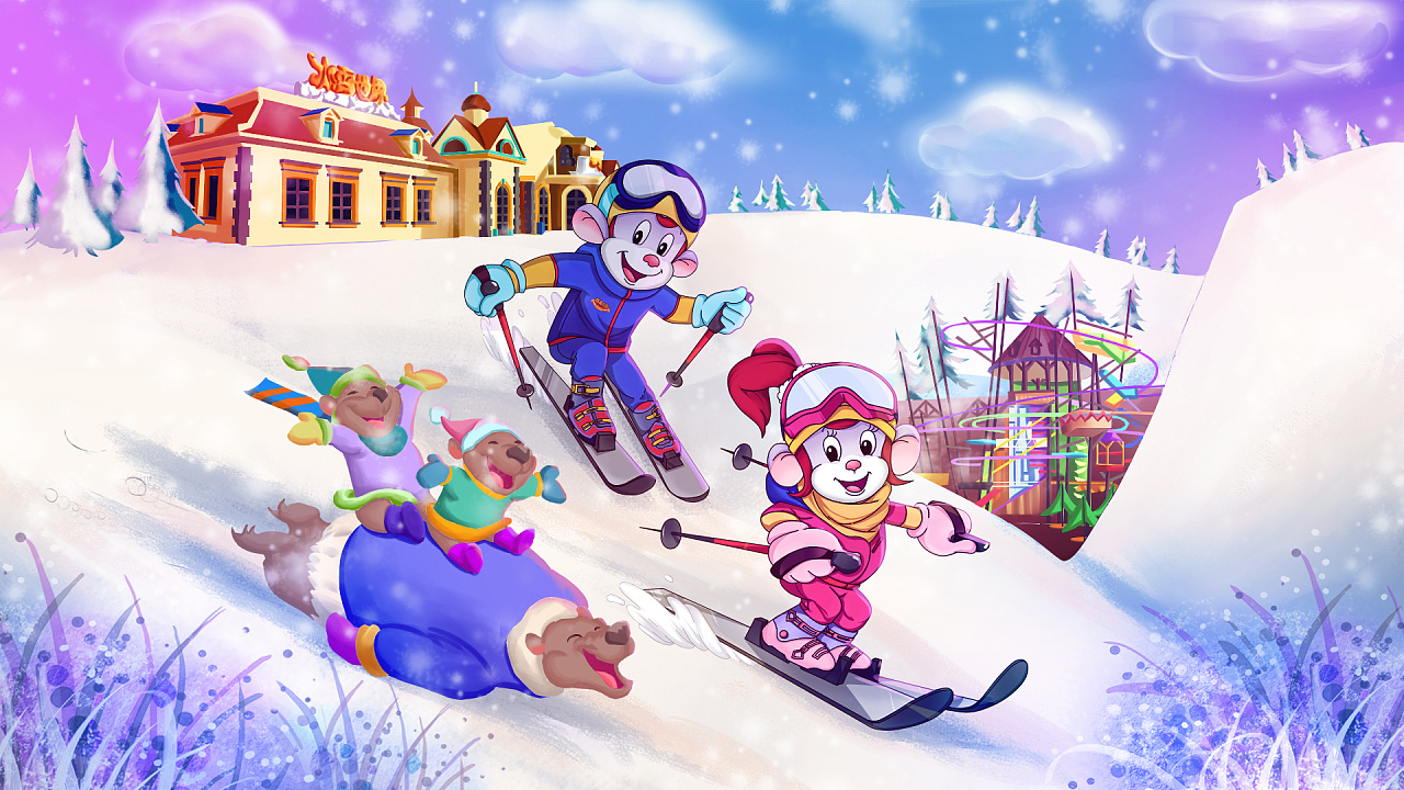 热高乐园炫动体育世界滑雪和滑草的海报