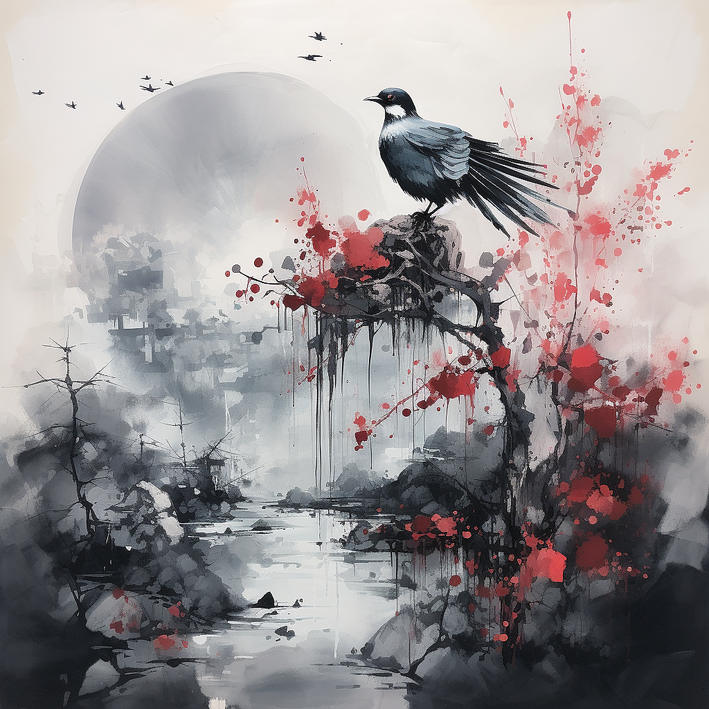 新中式国风小品喷绘作品