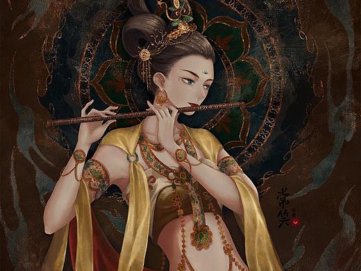 【质感古风】敦煌壁画：吹笛飞天
