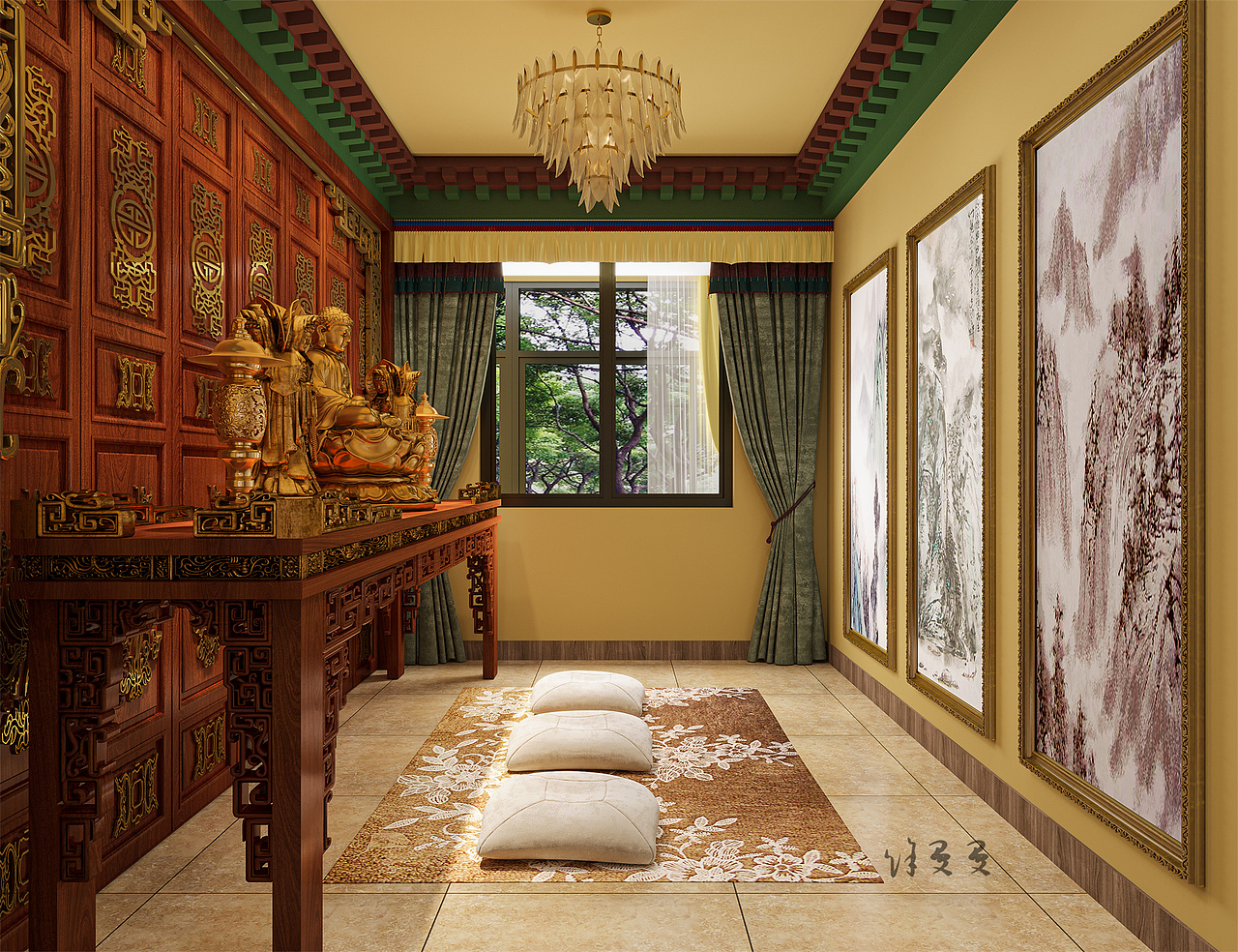 中式佛堂,最禅意的中国风|空间|商业空间设计|xu徐曼曼_原创作品-站酷